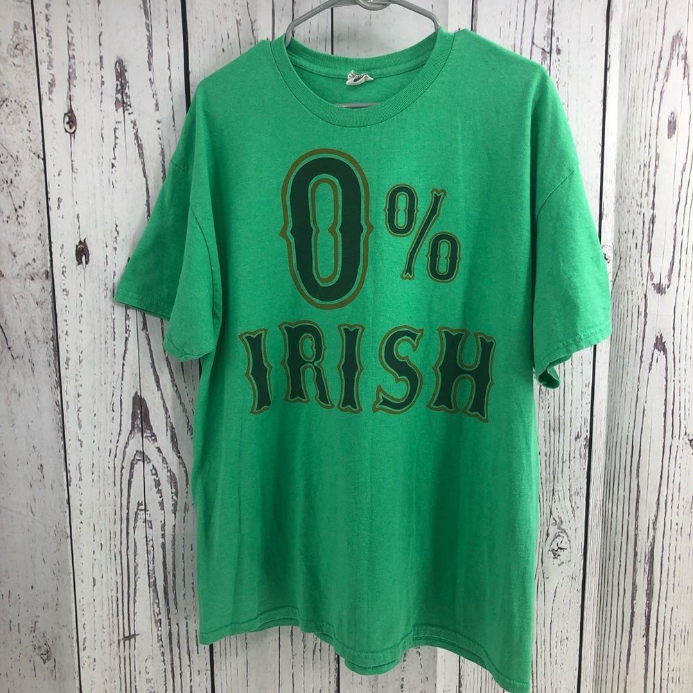 Graphic T-shirt- Heather Green “0% Irish” Gildan